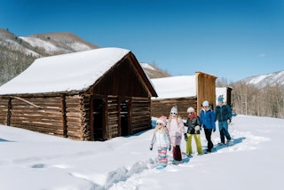 Family Snowshoeing around Ashcroft Ghost Town